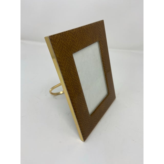 Midcentury marked Italian caramel colored lacquered/enameled faux snake skin pattern with brass details . Overall...