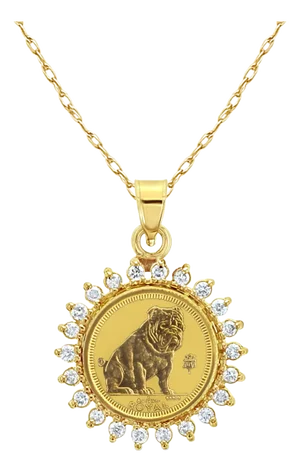 England Gibraltar Gold Coin Necklace with Diamond Halo 16"