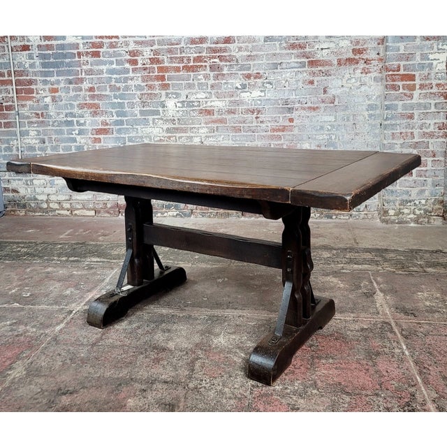 Spanish Revival Monterey 1930s Spanish Revival Dining Trestle Table For Sale - Image 3 of 11