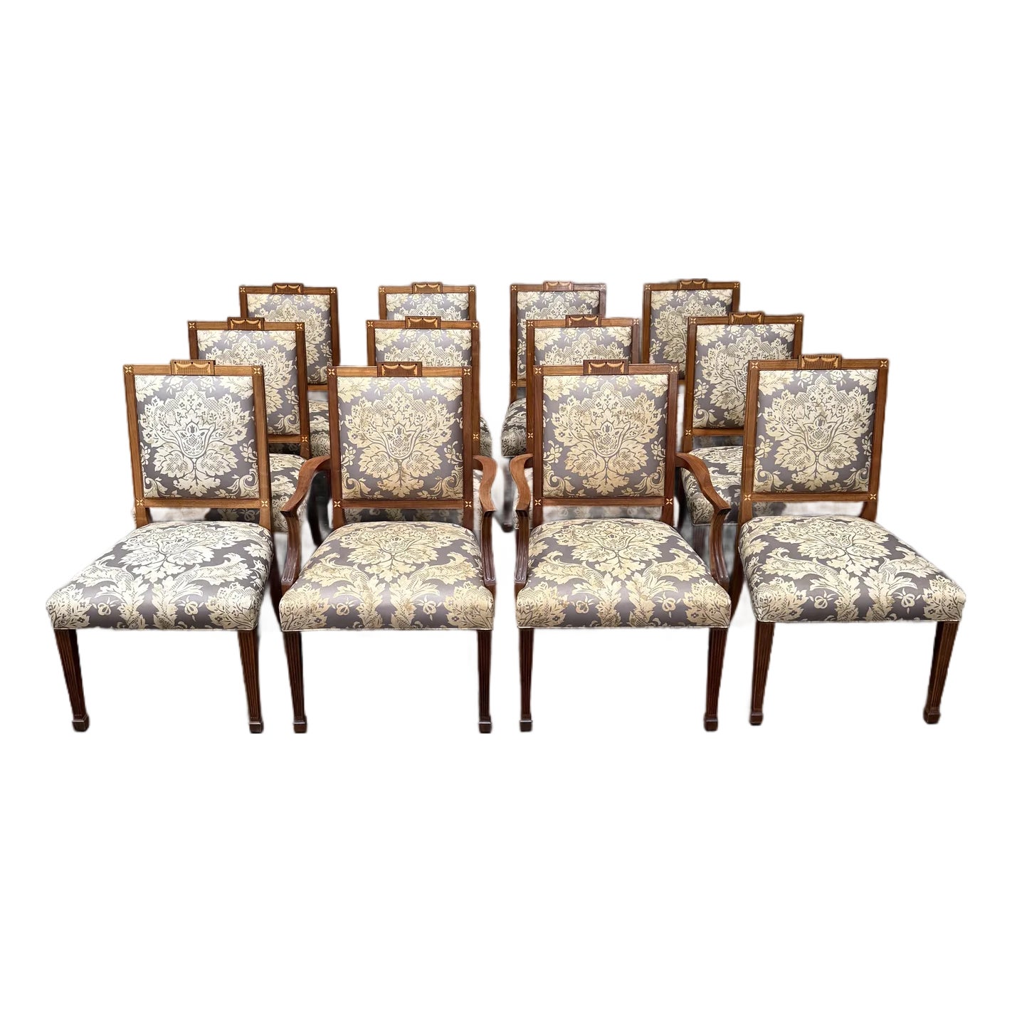 Set of 12 Custom Federal Style Mahogany Dining Chairs With Inlay by ...