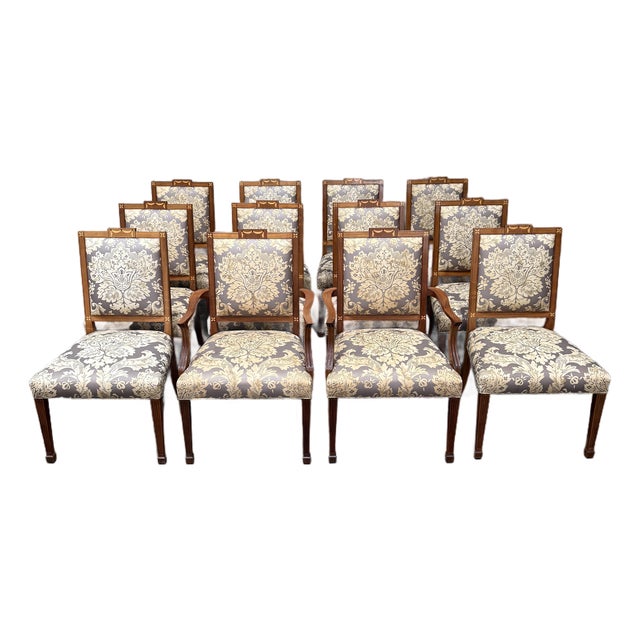 Set of 12 Custom Federal Style Mahogany Dining Chairs With Inlay by Johns Congdon (10 Side, 2 Arm) For Sale