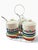 Vintage 1986 Hoan Ceramic Condiment Set With Caddy, Rainbow Stripe, Mustard Ketchup Relish For Sale - Image 4 of 7