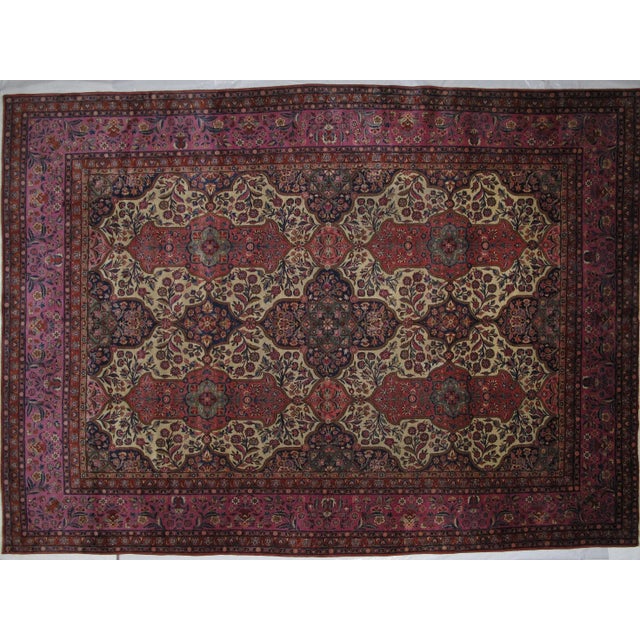 This master piece is a Manchester wool pile genuine hand made exceptionally fine Royal Persian Kashan carpet- With a...