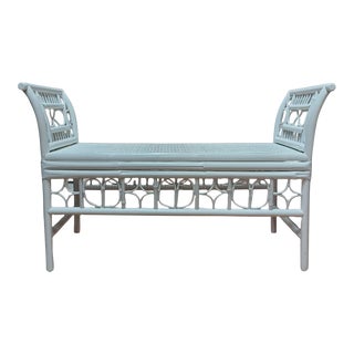 Vintage Chinoserie Painted Cane and Bamboo Bench For Sale