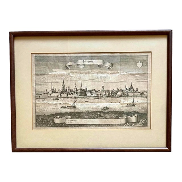 Antique Engraving of Düsseldorf Rhine River by Matthäus Merian the Elder From Topographia Germanaie 1647 For Sale