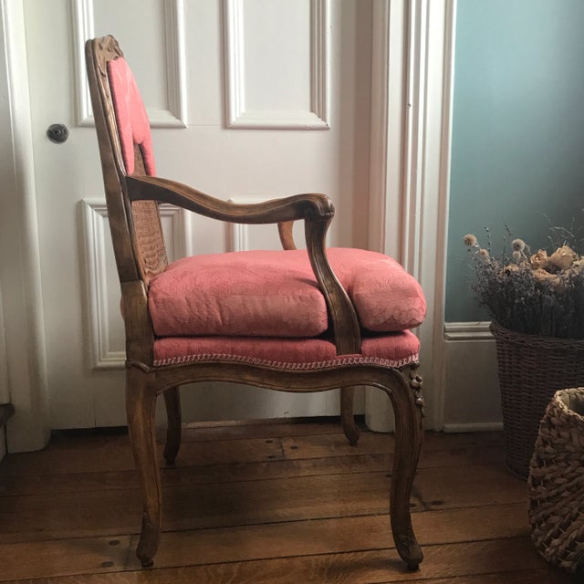 Mid 20th Century Vintage Mid Century French Caned and Upholstered Chair For Sale - Image 5 of 9