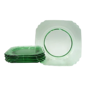1930s American Fostoria Mayfair Green Square Salad or Dessert Plates - Set of 6