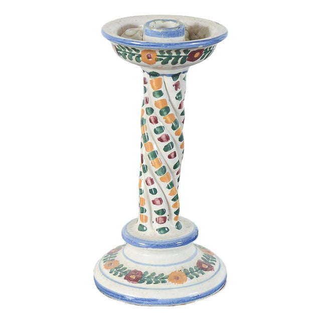 Majolica Ceramic Castle Candleholder For Sale