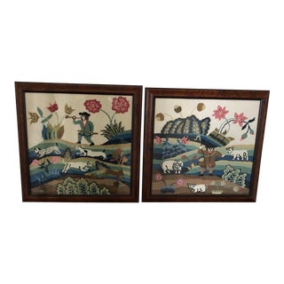 Framed Woolly Needlepoints - a Pair For Sale