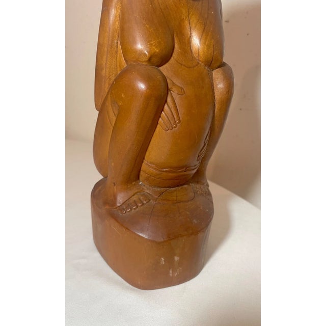 Antique Hand Carved Wood Nude Indonesian Pregnant Lady Woman Folk Art Sculpture For Sale - Image 10 of 12
