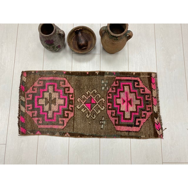 1960s Handmade wool and cotton rug in Turkish Anatolian Small Rug, Vintage Doormat Rug, Turkish Decorative Rug, Handmade...