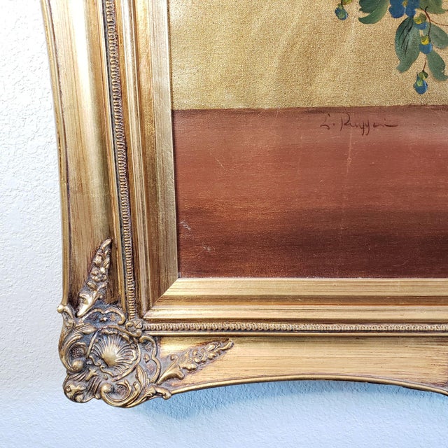 Gold Original Oil on Canvas Still Life Flowers in Wooden Framed & Signed Ruggeri For Sale - Image 8 of 8