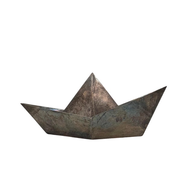 Modern Silver-Plated Paper Boat Sculpture, Paola C. By Aldo Cibic Italy 1980s For Sale - Image 6 of 17