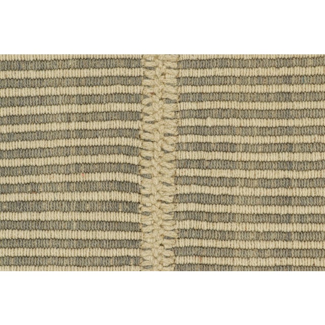 Contemporary Rug & Kilim’s Contemporary Kilim in Cream White and Gray Textural Stripes For Sale - Image 3 of 6