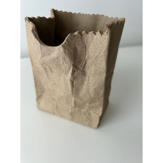Vintage Ceramic Pop Art Brown Paper Bag Vessel For Sale In Miami - Image 6 of 8