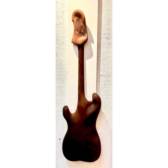 1970s Solid Teak Hand Carved Bass Guitar Sculpture For Sale - Image 9 of 10