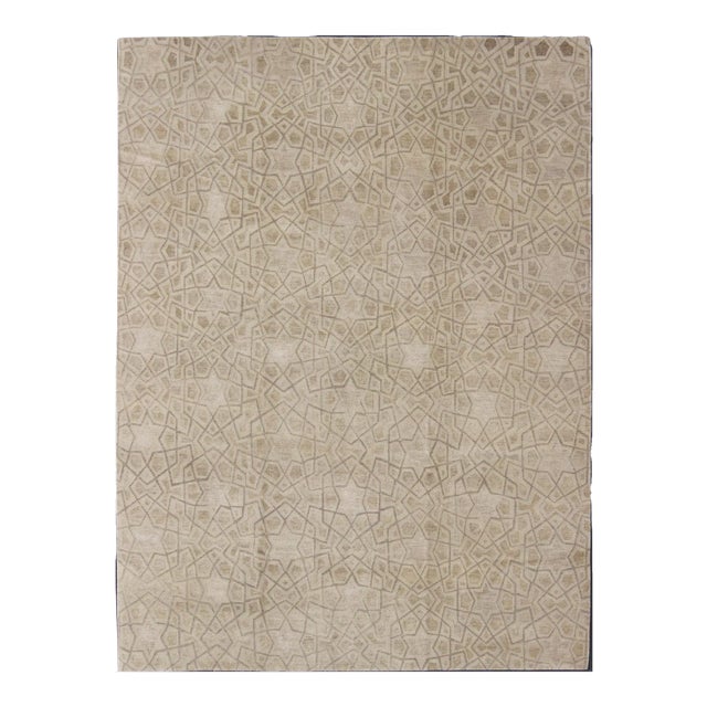 Wool and Silk Tan and Taupe Tibetan Rug by Keivan Woven Arts 8'10 X 11'11 For Sale