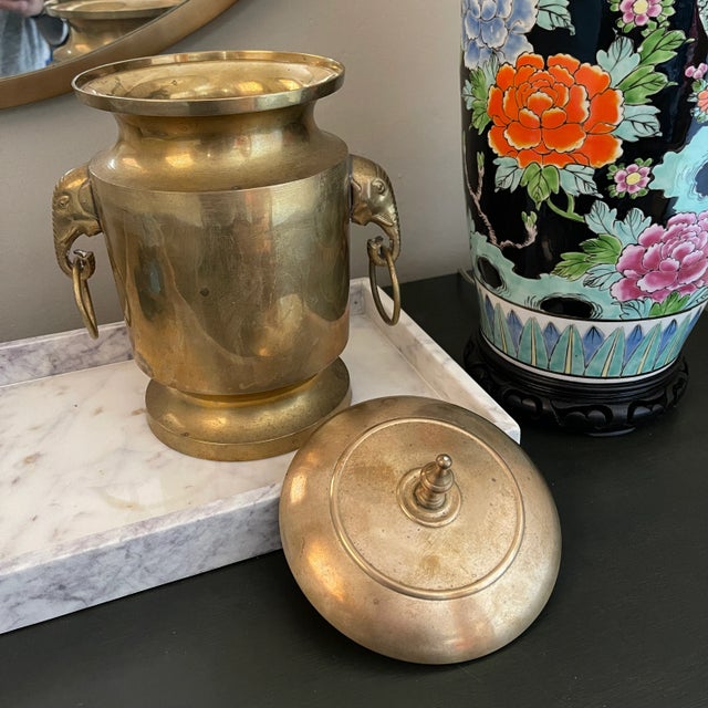 Brass Vintage Brass Elephant Head Lidded Urn For Sale - Image 8 of 11