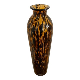 Tall 1980s Tortoise Shell Hand-Blown Glass Vase For Sale
