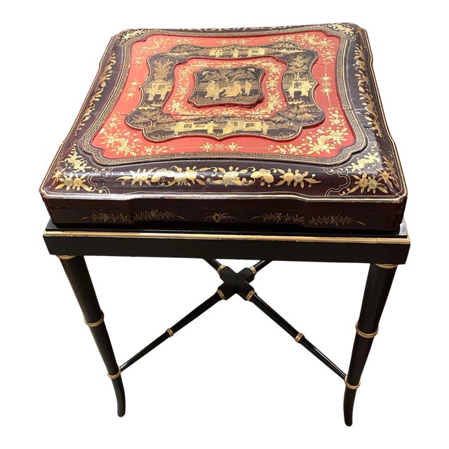 19th Century China Trade Gilt Lacquer Box Table For Sale