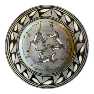 Katherine Alden (American 1893 - 1976) Plymouth, Massachusetts Sparrow House Art Deco Studio Pottery Plate Decorated With Deer