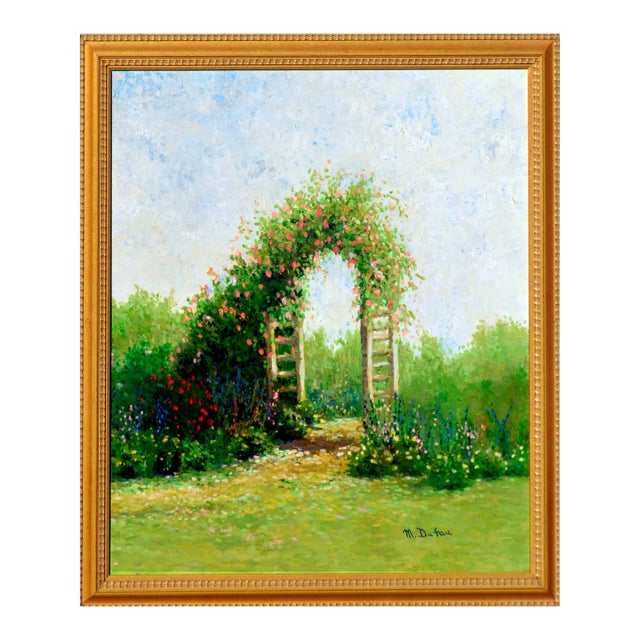 Floral Garden Archway Landscape With Roses by Marnie Dufau For Sale