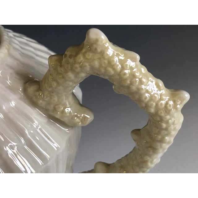 Cream Vintage Belleek Pottery Ireland Limpet Yellow Teapot & Lid First Green or Fourth Mark 1946 - 1955 For Sale - Image 8 of 13