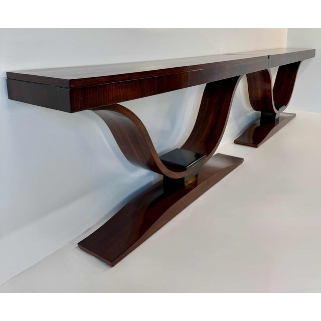 1940s French Art Deco Consoles with Sculptural Curved Bases, 1940s, Set of 2 For Sale - Image 5 of 12