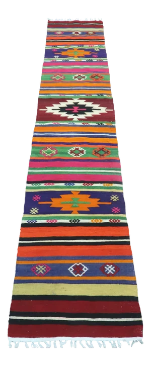 1980s Colorful Milet Nomad's Kilim Runner Rug