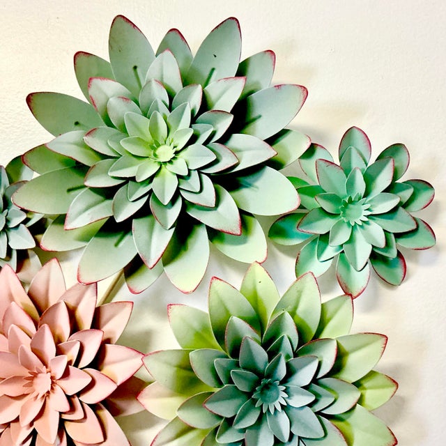 Metal Mid-Century Coastal Italian Tole Five Red-Tipped Succulents Sculptural Wall Object For Sale - Image 7 of 8