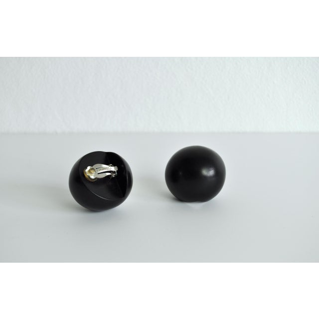 Postmodern Spherical Black Ear-Clips in Ebony from Monies, Denmark, 2000s, Set of 2 For Sale - Image 3 of 9