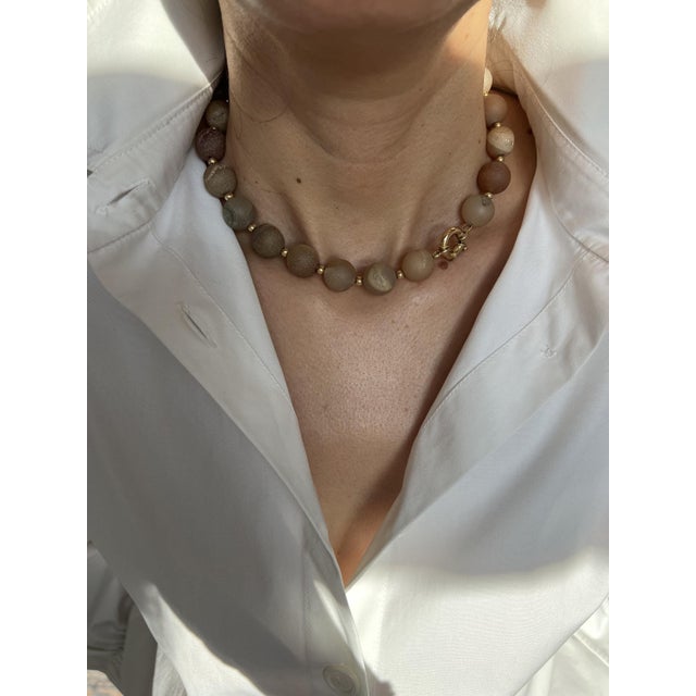 Brown Natural Brown Pink Rutilated Quartz Round Circle Sphere Beads 14 Karat Yellow Gold For Sale - Image 8 of 9