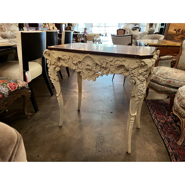 Rococo Vintage French Louis XV Rococo Style Carved & Painted Console Accent Table For Sale - Image 3 of 11