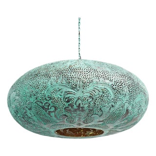 Balinese Boho Verdigris Copper Utan Pendant Light Medium For Sale