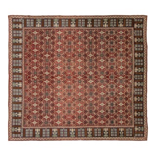 19th Century Antique Axminster Rug, Floral Trellises Over Rust Red - Rug & Kilim For Sale