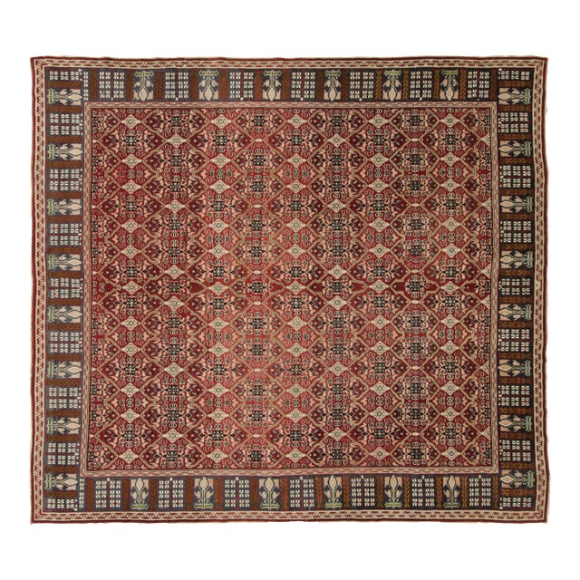 19th Century Antique Axminster Rug, Floral Trellises Over Rust Red - Rug & Kilim For Sale
