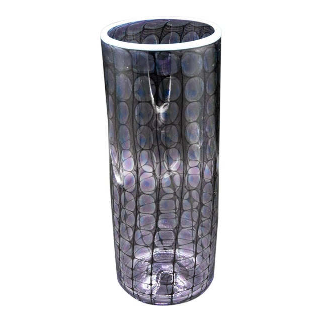 Tom Philabaum Reptilian Series Iridescent Art Glass Vase – Signed 2000 – 11.5” H For Sale