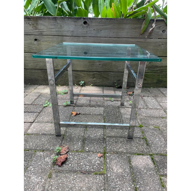 Vintage Chrome and Glass Mid Century Milo Baughman Style Side Table. From the 60s, came from a very nice mid century...