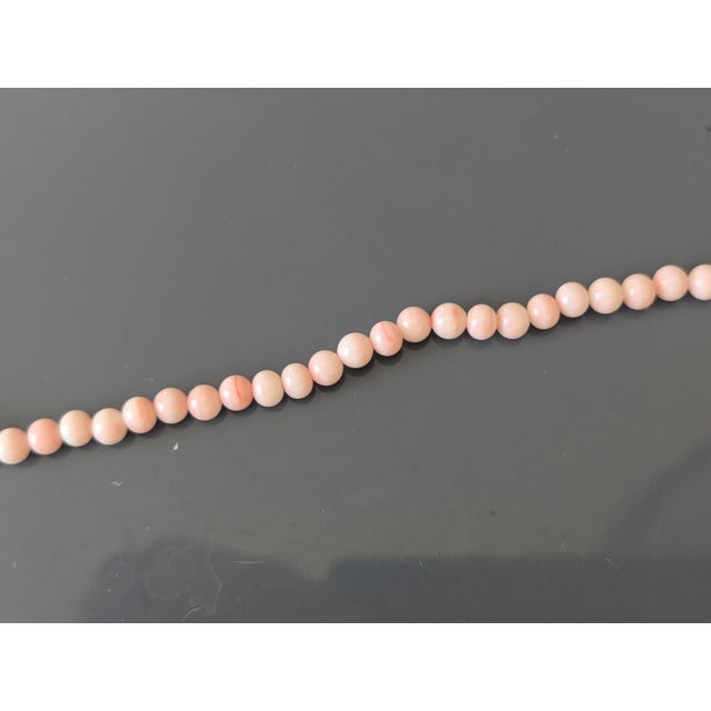 Art Nouveau Antique 30" Angel Skin Necklace Coral With Gold Tone Clasp For Sale - Image 3 of 4