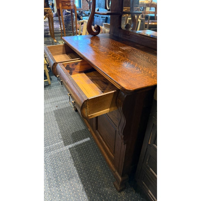 Wood Late 19th Century Tiger Oak Huntboard Hutch Cabinet For Sale - Image 7 of 18