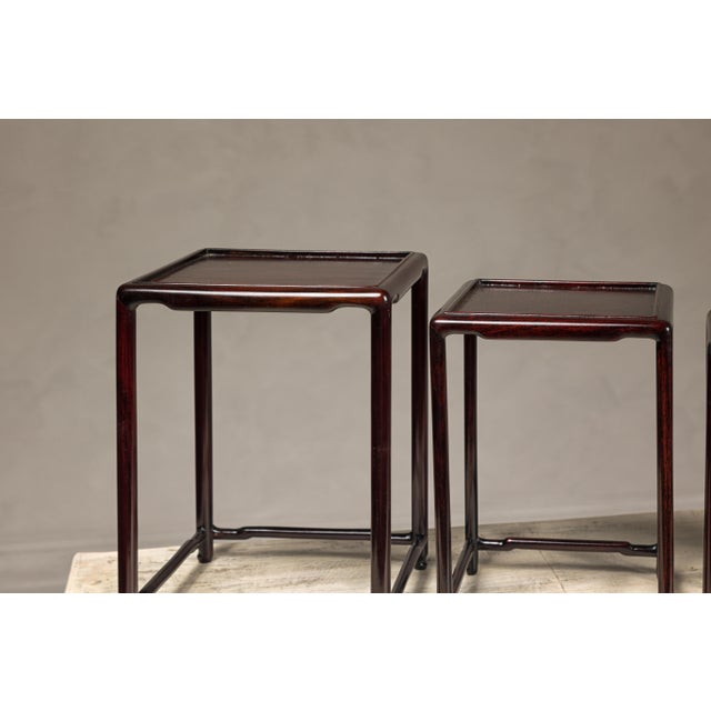 Small Size Dark Rosewood Nesting Tables with Humpback Stretchers - Set of 5 For Sale - Image 12 of 12