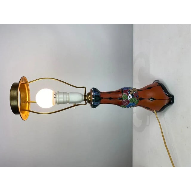 Ceramic Table Lamp with Orange Glaze and Paper Shade, 1960s For Sale - Image 6 of 9