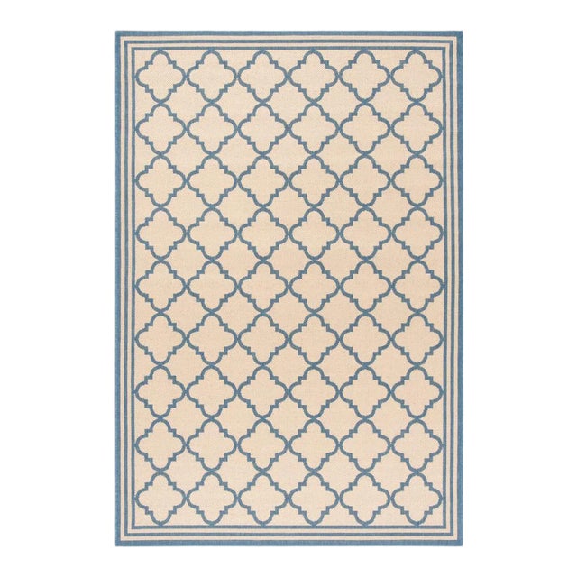 Sea Cottage Indoor Outdoor Rug Cream & Blue 5'3"x7'6" For Sale