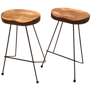 Contemporary Reclaimed Wood Barstools - A Pair For Sale