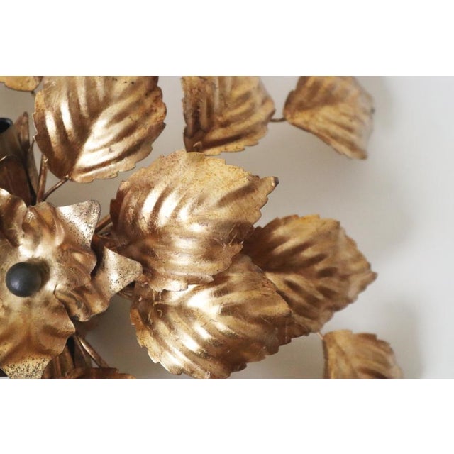 Vintage Gilt Leaves Flush Mount Light Fixture, 1980s For Sale - Image 6 of 13