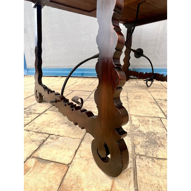 18th Century Refectory Spanish Table With Lyre Legs and Iron Stretcher For Sale - Image 9 of 10