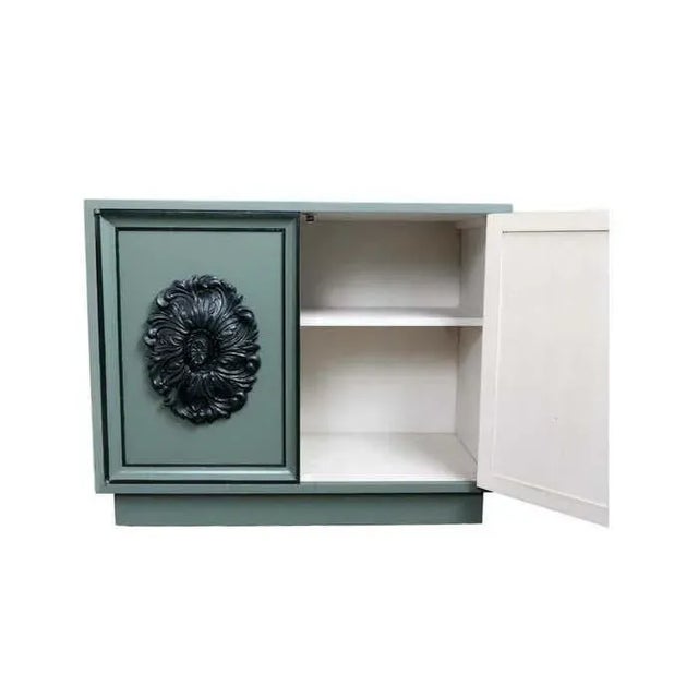 James Mont James Mont Style Hollywood Regency Lacquered Cabinet with Medallions For Sale - Image 4 of 7