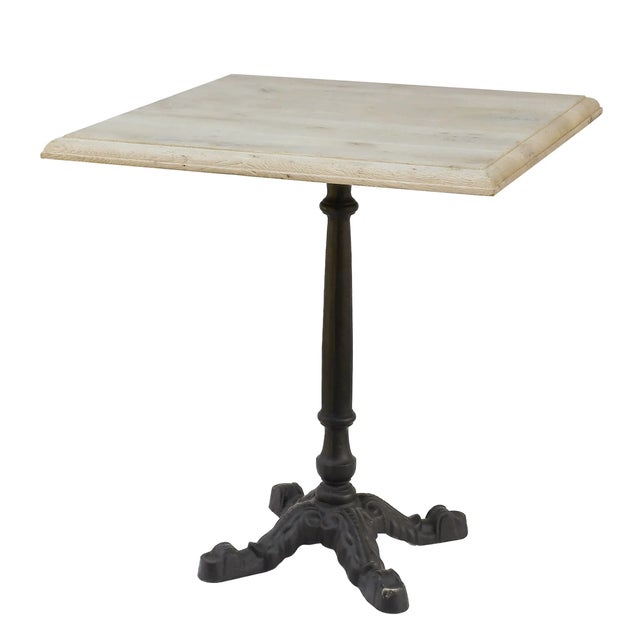 Wood Matthew Izzo Home Avignon Lightly Distressed Oak French Bistro Table With Cast Iron Base - Square For Sale - Image 7 of 7