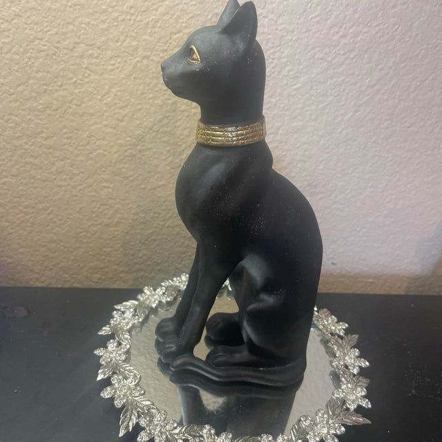 Black & Gold Ceramic 8.5” Egyptian Bastet Cat Sculpture For Sale - Image 4 of 7
