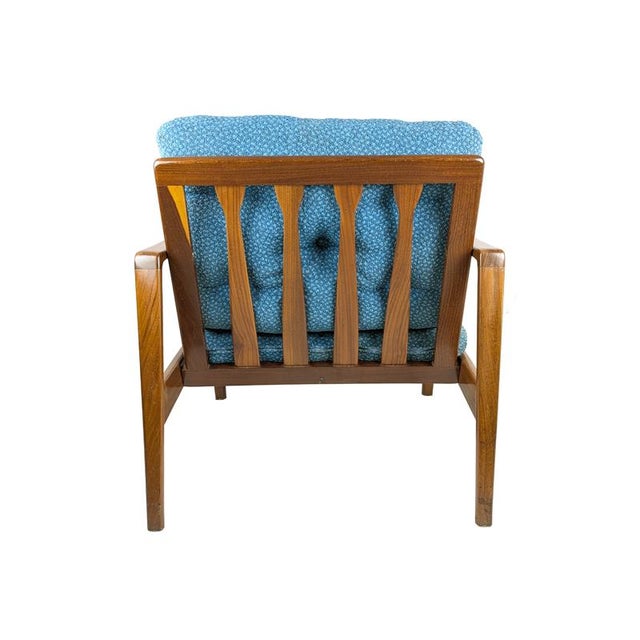 Blue Fabric & Teakwood Armchair by Arne Wahl Iversen for Komfort, 1960s For Sale - Image 6 of 16